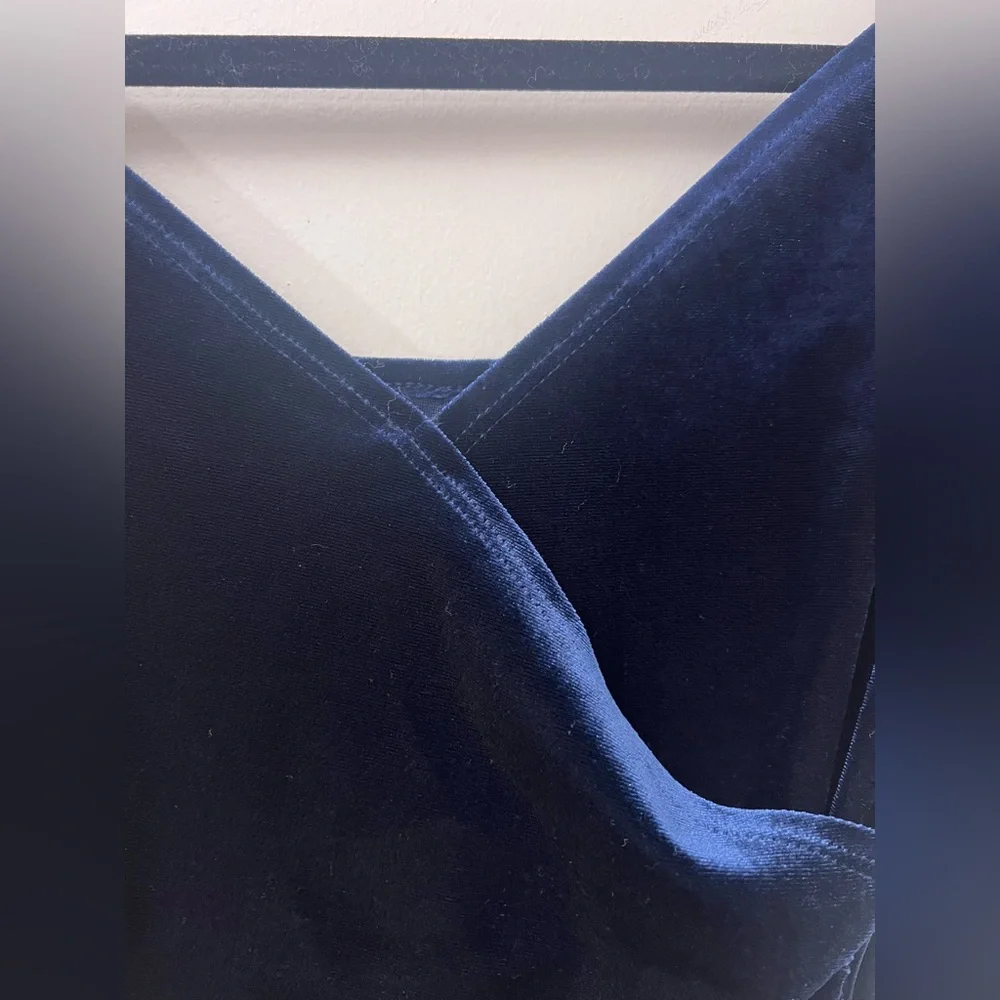 Velvet Asymmetrical Navy Blue Sexy Dress - Picture 3 of 11